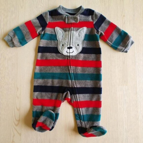 Child of Mine Carter's Stripe Bulldog Fleece Footie 0-3 Months - Picture 1 of 6